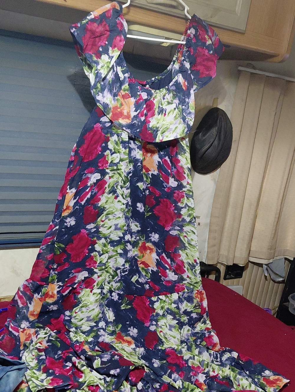 Mlle Gabrielle Navy Floral Ruffle Maxi Dress